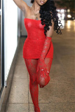 Black Sexy Solid See-through Backless Strapless Long Sleeve Two Pieces (With Sleeves)