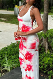 White Pink Elegant Print Patchwork Backless Halter Two Pieces
