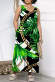 Black Casual Butterfly Chain print Leopard Pocket Contrast V Neck Loose Jumpsuits