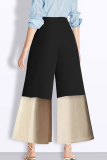Black Casual Pocket Contrast Boot Cut Mid Waist Wide Leg Patchwork Bottoms