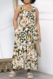Black Casual Butterfly Chain print Leopard Pocket Contrast V Neck Loose Jumpsuits