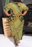 Multicolor Casual Chain print Leopard Pocket Contrast O Neck Printed Plus Size Dresses