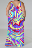 Green Casual Street Geometric Print Contrast V Neck Plus Size Jumpsuits(There is a headscarf)