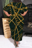 Multicolor Casual Chain print Leopard Pocket Contrast O Neck Printed Plus Size Dresses