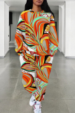 Black Red Casual Street Camouflage Print Stripe Draw String Pocket Contrast O Neck Long Sleeve Two Pieces