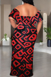 Colour Casual Print Patchwork Backless Flounce Off Shoulder Long Dresses