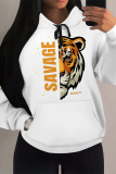 Yellow Casual Animal Print Draw String Pocket Hooded Tops