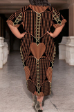 Multicolor Casual Chain print Leopard Pocket Contrast O Neck Printed Plus Size Dresses