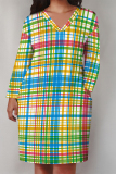 Grey Street Plaid Pocket Patchwork Contrast V Neck Printed Plus Size Dresses