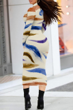 Colour Street Stripe Splashed ink printing Contrast Half A Turtleneck Printed Dresses