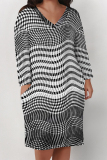 Grey Street Plaid Pocket Patchwork Contrast V Neck Printed Plus Size Dresses