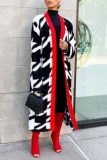 Black White Casual Patchwork Cardigan Outerwear