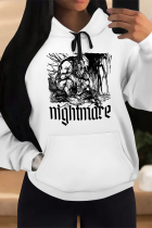 Black Casual Letter Print Draw String Pocket Contrast Hooded Tops