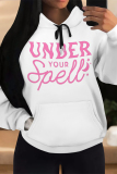 White Purple Casual Letter Print Draw String Pocket Contrast Hooded Tops