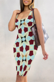 Black And White Sexy Plaid Floral Print Contrast U Neck Printed Dresses