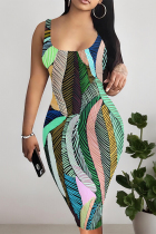 Multicolor Sexy Leopard Print Flowers Leopard Leaves Contrast U Neck Printed Dresses