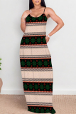 Peach Sexy Geometric Print Contrast V Neck Printed Dresses