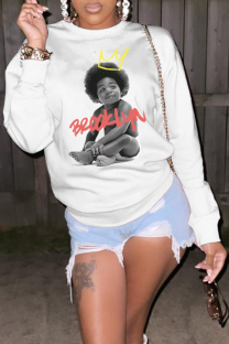 White Casual Graffiti Print O Neck Tops