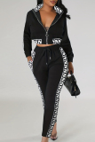 Light Brown Casual Geometric Print Pocket Patchwork Zipper Zipper Collar Long Sleeve Two Pieces