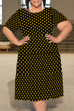 Light Green Casual Floral Print Polka Dot Stripe Ruffle Contrast O Neck Printed Plus Size Dresses