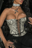 Black And White Sexy Print Cross Straps Strapless Tops