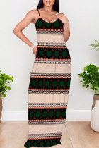 Black Sexy Geometric Print Contrast V Neck Printed Dresses