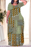 Black And White Casual Plaid Flowers Ombre Print Pocket Contrast O Neck Printed Plus Size Dresses