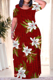 Black And White Casual Plaid Flowers Ombre Print Pocket Contrast O Neck Printed Plus Size Dresses