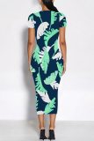 Black Elegant Floral Print Flowers Contrast O Neck Printed Short Sleeve Dress