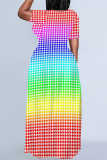 Black And White Casual Plaid Flowers Ombre Print Pocket Contrast O Neck Printed Plus Size Dresses