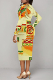 Light Khaki Casual Floral Print Ruched Contrast V Neck Printed Dresses