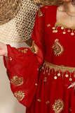 Red Elegant Print Patchwork Square Neck Long Dresses