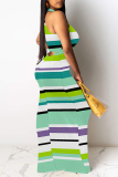 Gradient Color Casual Plaid Striped Print Gradient Contrast O Neck Long Dresses