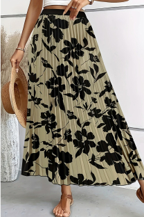 Black Casual Print Patchwork Pleated A Line Plus Size 