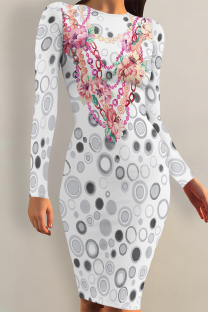 White Red Casual Chain print Leaves Contrast O Neck Printed Dresses