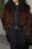 Dark Coffee Casual Solid Color Patchwork Cardigan Collar Outerwear