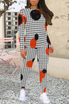 Black Red Casual Plaid Camouflage Print Contrast O Neck Long Sleeve Two Pieces