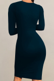 Dark Blue Casual Cartoon Print Contrast O Neck Printed Dresses