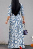 Rose Red Elegant Floral Print Pocket With Belt Contrast V Neck Printed Dresses