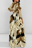 Blue Black Elegant Floral Print Pocket With Belt Contrast O Neck Printed Dresses