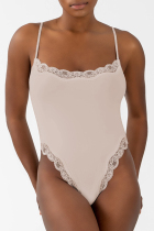 Grey Daily Solid Color Lace Patchwork Spaghetti Strap Skinny Bodysuits