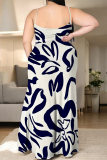 Rose Red Sexy Flowers Print Slit Contrast U Neck Printed Plus Size Dresses