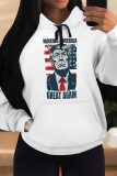 White Blue Red Street Figure Print Letters Draw String Pocket Hooded Tops