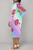 Black Elegant Love Print Lips Contrast V Neck Printed Dresses