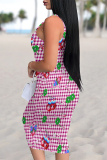 Black Sexy Plaid Graffiti Print Four Leaf Clover Contrast U Neck Printed Dresses
