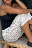 White Sexy Solid Color Patchwork Slit Skinny Mid Waist Conventional Patchwork Bottoms