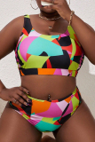 Colour Sexy Print Patchwork U Neck Plus Size Swimwear