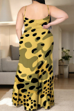Colour Sexy Camouflage Print Gradient Slit Contrast U Neck Printed Plus Size Dresses