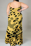 Colour Sexy Camouflage Print Gradient Slit Contrast U Neck Printed Plus Size Dresses