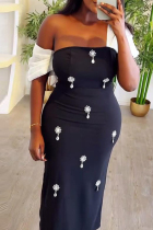 Black Casual Patchwork Beading Long Dresses